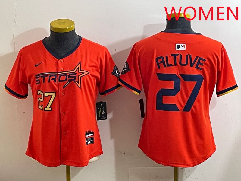 Women Houston Astros #27 Altuve Orange Three generations Joint Name 2025 Nike MLB Jersey style 4122->women mlb jersey->Women Jersey